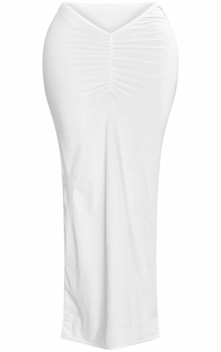 Sale PrettyLittleThing Shape Slinky Ruched Maxi Skirt White