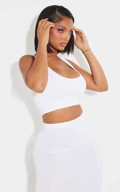 Shape White Slinky Square Neck Crop Top