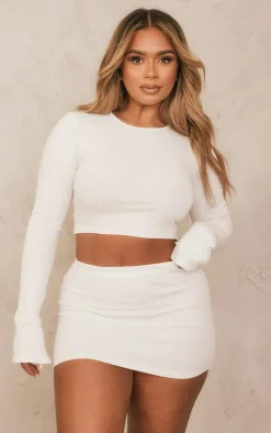 Hot PrettyLittleThing Shape Soft Rib Long Sleeve Top White