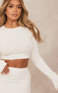Hot PrettyLittleThing Shape Soft Rib Long Sleeve Top White