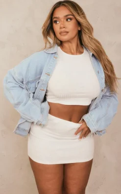 PrettyLittleThing Shape Soft Rib Mini Skirt White