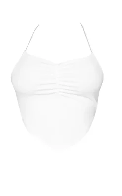 Shape Soft Rib Ruched Front Halterneck Crop Top-PrettyLittleThing Hot