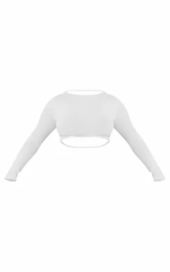 Shape White Strappy Back Slinky Long Sleeve Crop Top