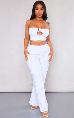 Hot PrettyLittleThing Shape Stretch Woven Pocket Detail Wide Leg Pants White
