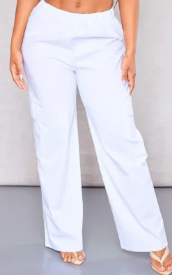 Hot PrettyLittleThing Shape Stretch Woven Pocket Detail Wide Leg Pants White