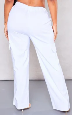 Hot PrettyLittleThing Shape Stretch Woven Pocket Detail Wide Leg Pants White
