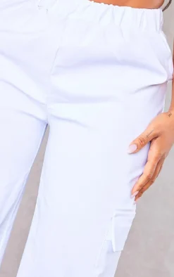 Hot PrettyLittleThing Shape Stretch Woven Pocket Detail Wide Leg Pants White