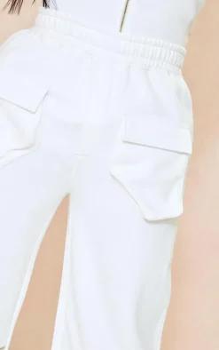Online PrettyLittleThing Shape Sweat Utility Zip Front Wide Leg Sweatpants White