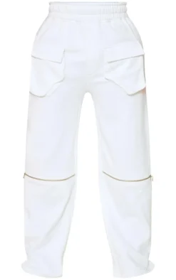 Online PrettyLittleThing Shape Sweat Utility Zip Front Wide Leg Sweatpants White