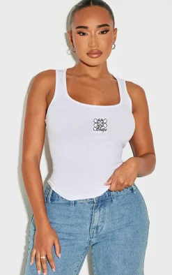 PrettyLittleThing Sleeveless Tops*Shape Swirl Logo Ribbed Longline Vest Top