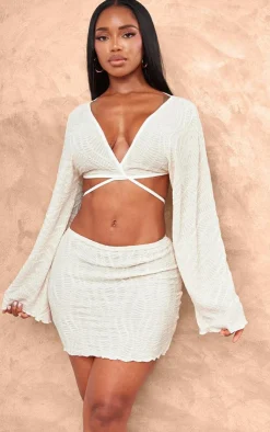 Sale PrettyLittleThing Shape Textured Basic Low Rise Mini Skirt White