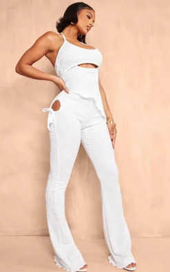 PrettyLittleThing Shape Textured Cut Out Flare Pants White