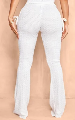 PrettyLittleThing Shape Textured Cut Out Flare Pants White