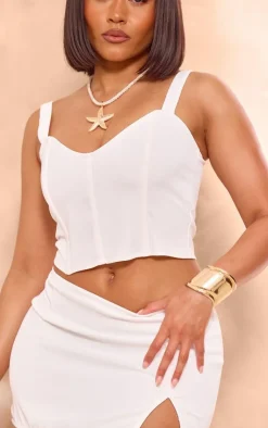 New PrettyLittleThing Shape Woven Boning Strappy Corset White