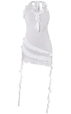Shape Woven Halterneck Frill Detail Mini Dress-PrettyLittleThing Online