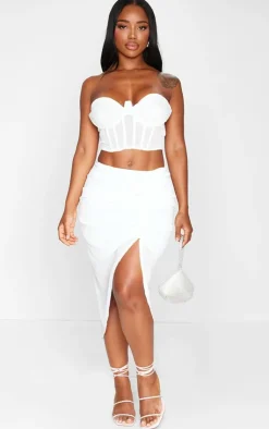 Best PrettyLittleThing Shape Woven Ruched Midi Skirt White