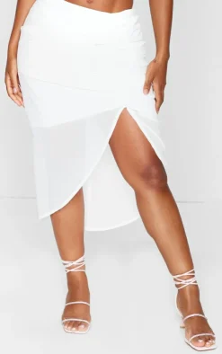 Best PrettyLittleThing Shape Woven Ruched Midi Skirt White