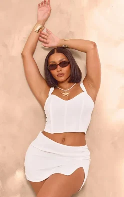 Clearance PrettyLittleThing Shape Woven Split Mini Skirt White