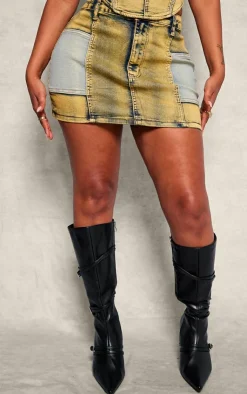 Hot PrettyLittleThing Shape Denim Micro Mini Skirt Yellow