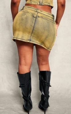 Hot PrettyLittleThing Shape Denim Micro Mini Skirt Yellow