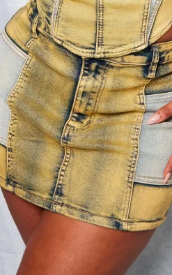 Hot PrettyLittleThing Shape Denim Micro Mini Skirt Yellow