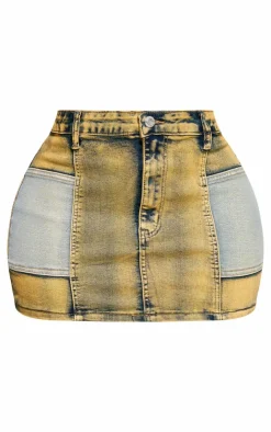 Hot PrettyLittleThing Shape Denim Micro Mini Skirt Yellow
