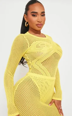 Sale PrettyLittleThing Shape Knit Body Print Bodysuit Yellow