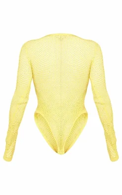 Sale PrettyLittleThing Shape Knit Body Print Bodysuit Yellow