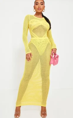 New PrettyLittleThing Shape Knitted Low Rise Maxi Skirt Yellow