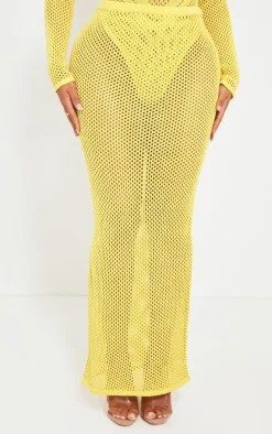 New PrettyLittleThing Shape Knitted Low Rise Maxi Skirt Yellow