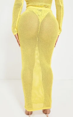 New PrettyLittleThing Shape Knitted Low Rise Maxi Skirt Yellow