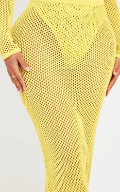 New PrettyLittleThing Shape Knitted Low Rise Maxi Skirt Yellow