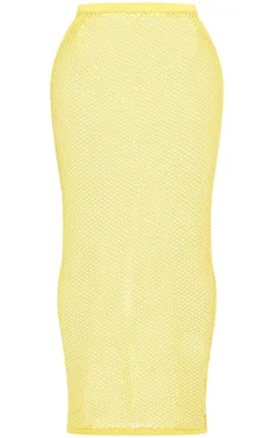 New PrettyLittleThing Shape Knitted Low Rise Maxi Skirt Yellow