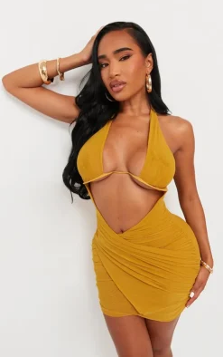Shape Mesh Bralet Detail Cut Out Bodycon Dress-PrettyLittleThing Sale