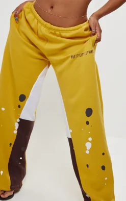 Shape Yellow Printed Paint Splat Detail Wide Leg Sweatpants