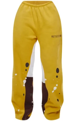 Shape Yellow Printed Paint Splat Detail Wide Leg Sweatpants