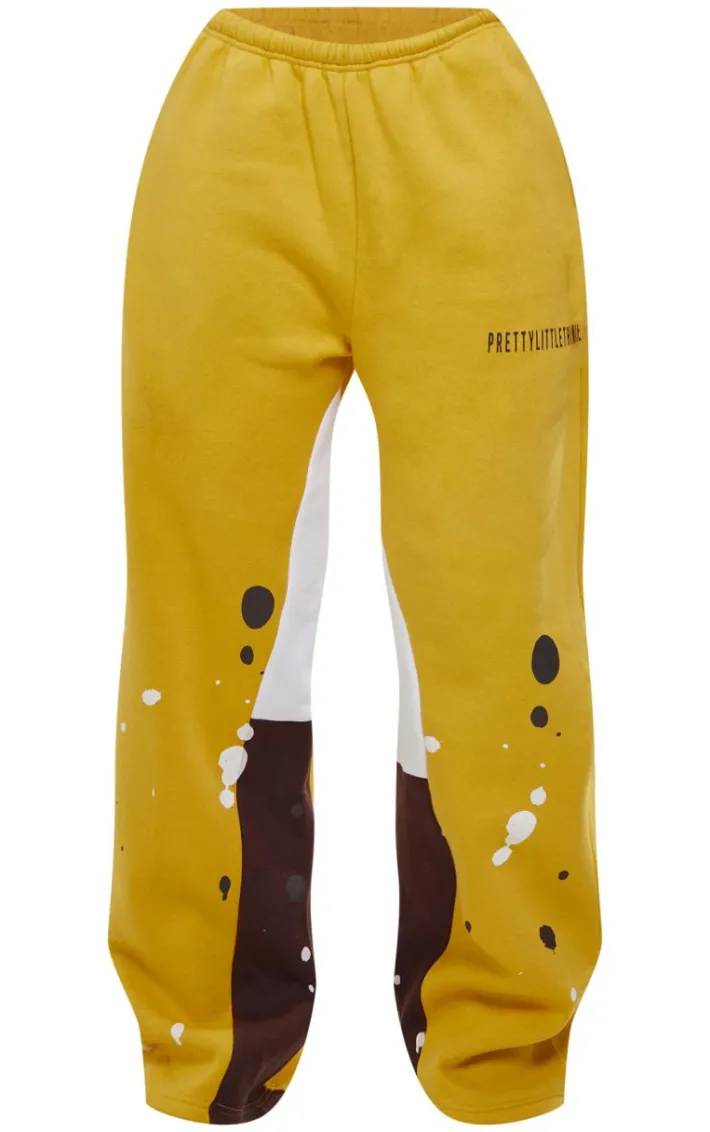 Shape Yellow Printed Paint Splat Detail Wide Leg Sweatpants