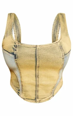 PrettyLittleThing Shape Washed Denim Corset Yellow