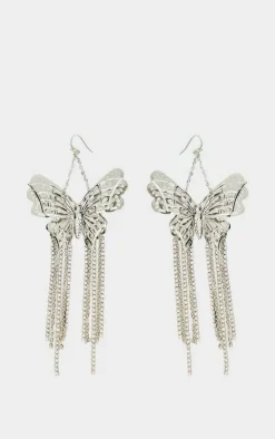 PrettyLittleThing Statement Earrings*Butterfly Diamante Drop Tassel Statement Earrings