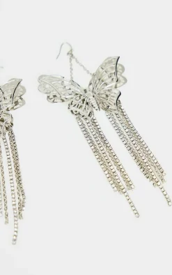PrettyLittleThing Statement Earrings*Butterfly Diamante Drop Tassel Statement Earrings