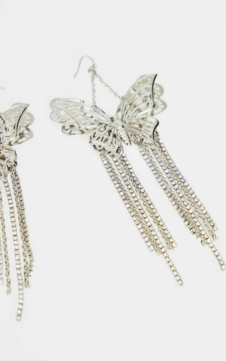 PrettyLittleThing Statement Earrings*Butterfly Diamante Drop Tassel Statement Earrings
