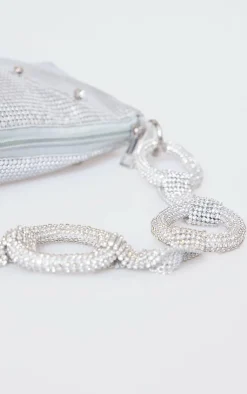 PrettyLittleThing Shoulder Bags*Chainmail Diamante Link Strap Shoulder Bag