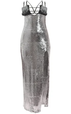 Chiffon Bust Detail Sequin Split Maxi Dress-PrettyLittleThing Outlet