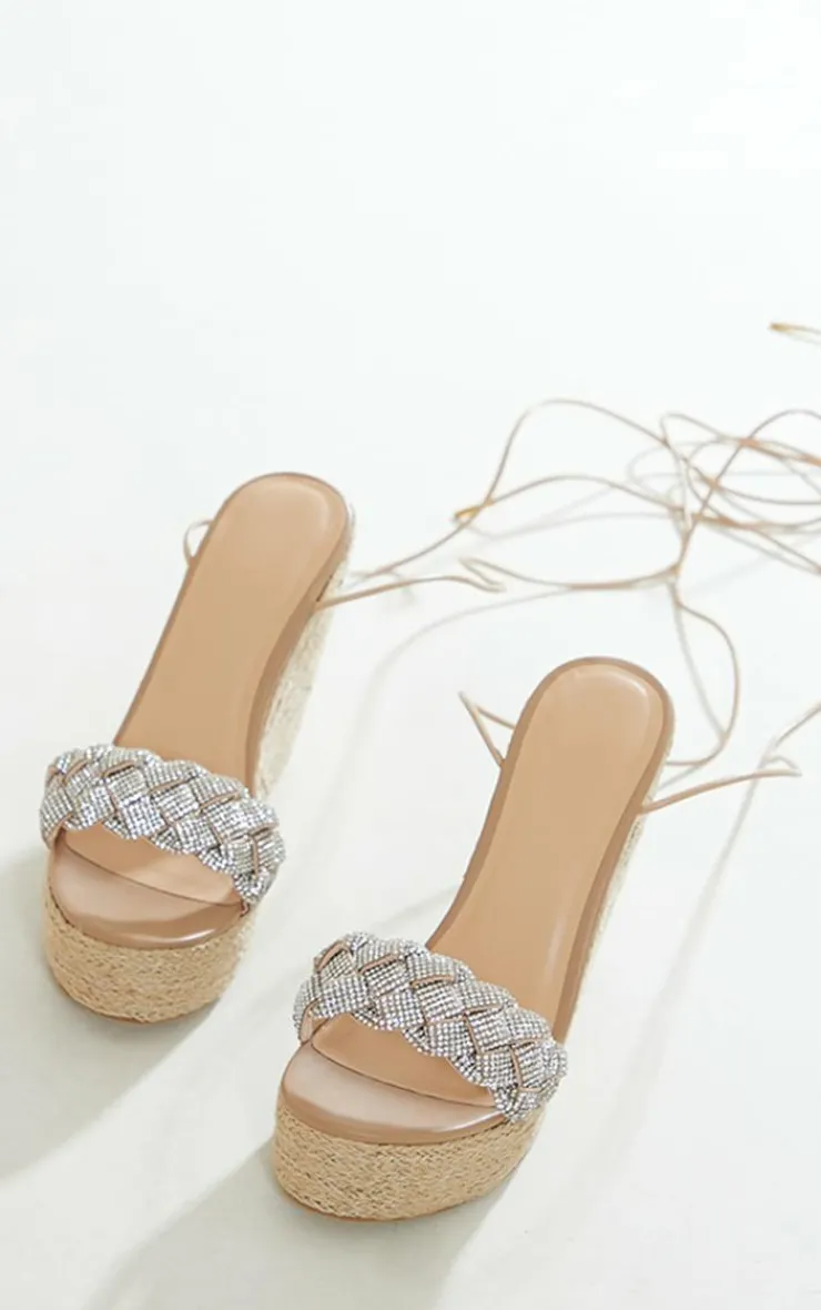 PrettyLittleThing Chunky Sandals*Chunky Diamante Plait Strap Raffia Wedge Sandals