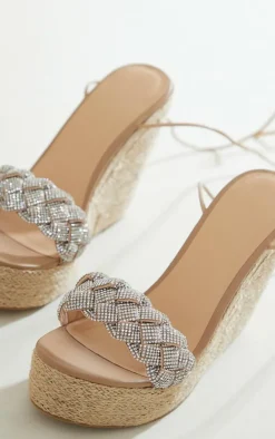 PrettyLittleThing Chunky Sandals*Chunky Diamante Plait Strap Raffia Wedge Sandals