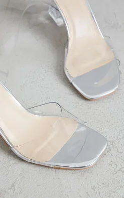PrettyLittleThing Statement Heels*Clear Ankle Strap Block Cone Heeled Sandals