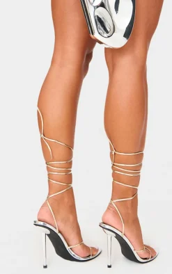 PrettyLittleThing Heeled Sandals*Contrast Pu Point Toe Lace Up Heeled Sandals