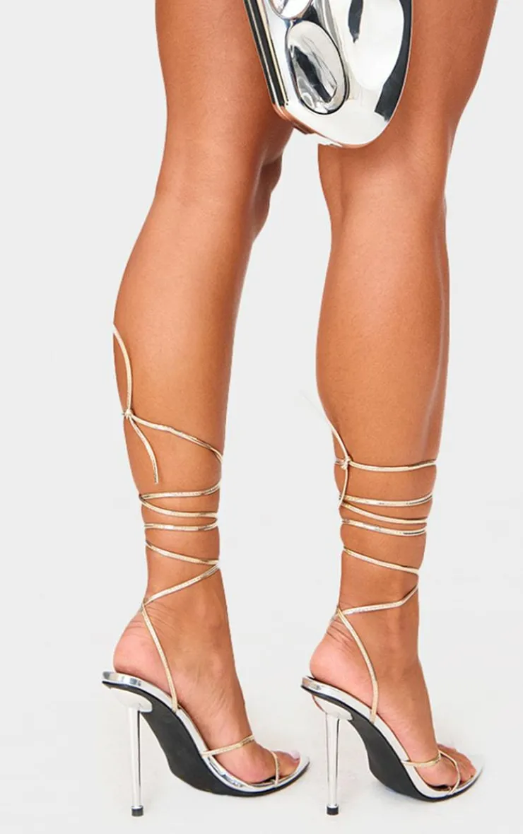 PrettyLittleThing Heeled Sandals*Contrast Pu Point Toe Lace Up Heeled Sandals