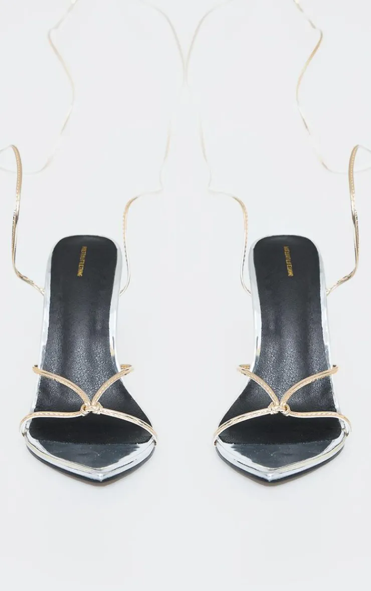 PrettyLittleThing Heeled Sandals*Contrast Pu Point Toe Lace Up Heeled Sandals