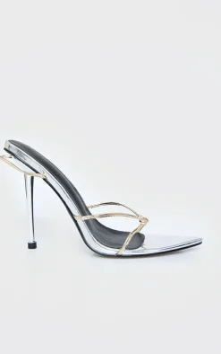 PrettyLittleThing Heeled Sandals*Contrast Pu Point Toe Lace Up Heeled Sandals
